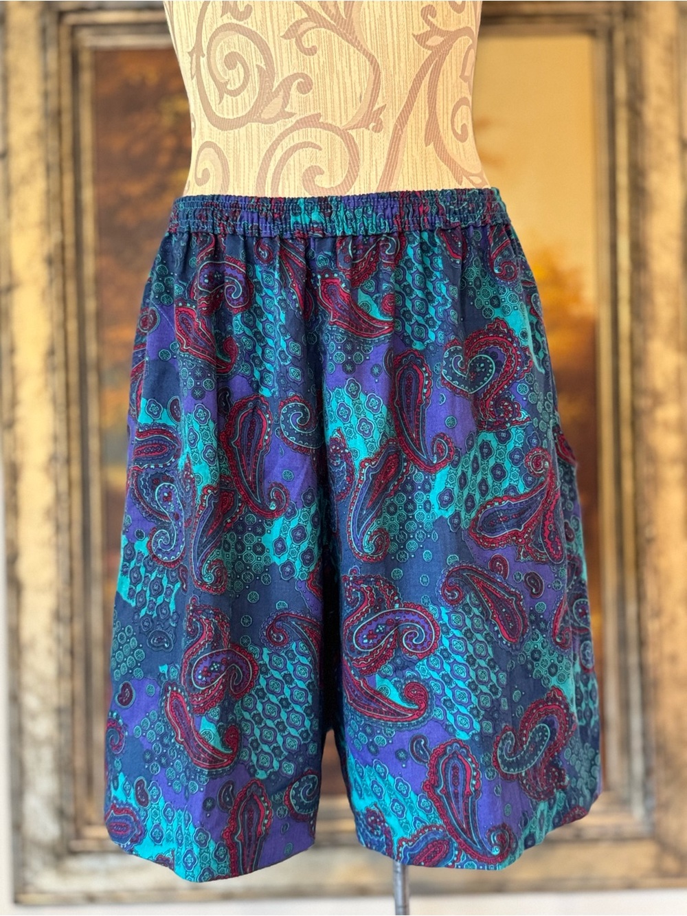 Vintage Mike & Me Jewel Toned Paisley Festival Shorts from late 80s / early 90s